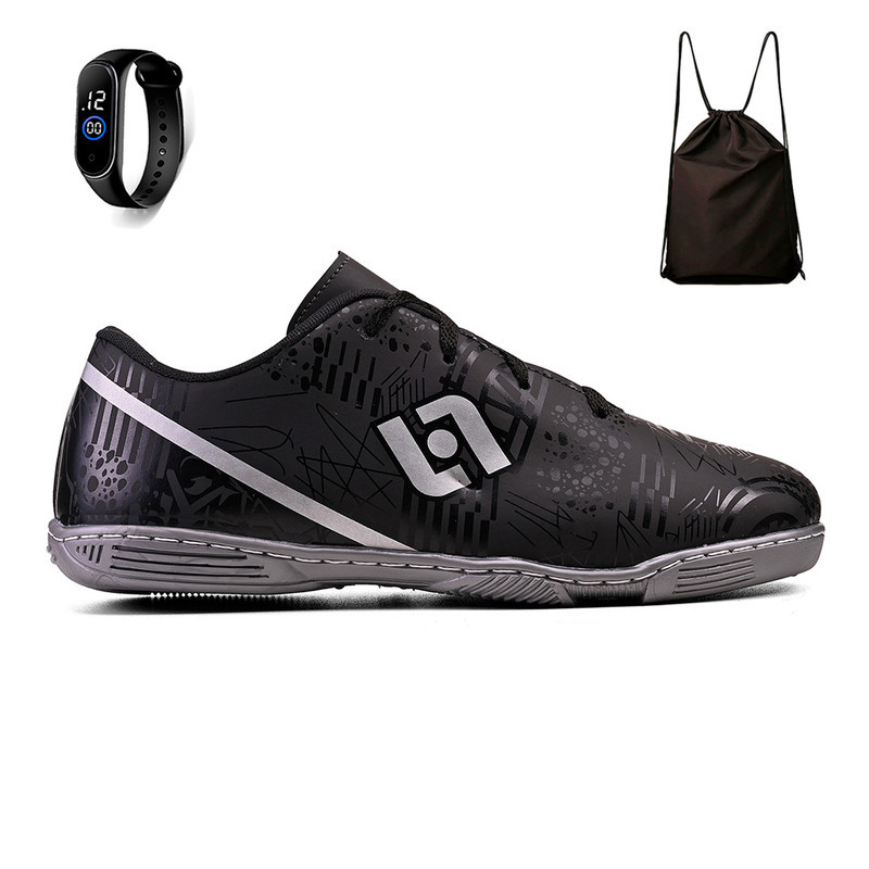 Kit Chuteira Infantil Futsal Indoor Quadra Futebol Salão + Relógio e Mochila