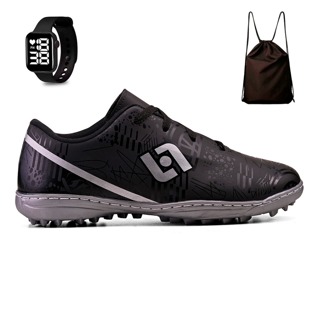 Conjunto de Esportes: Chuteira de Trava, Society ou Quadra Leve + Mochila Bag + Relógio