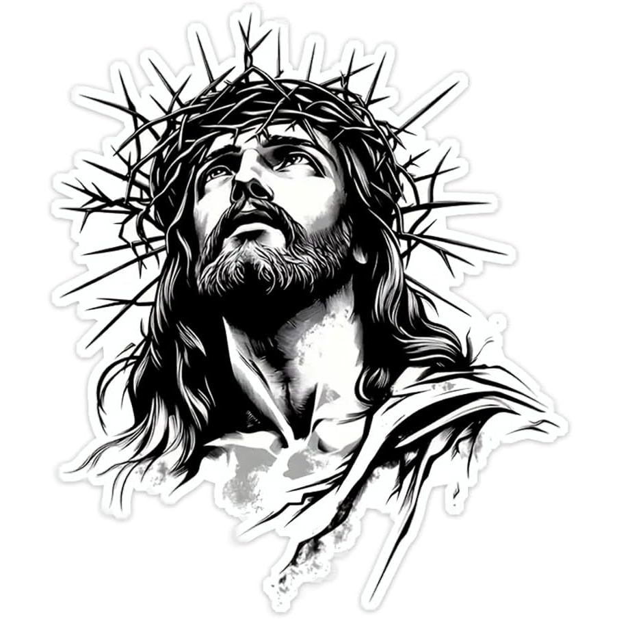 2pcs 4.72''x5.51'', Black and White Jesus Crown of Thorns Stickers, Waterproof Car Bumper Window Stickers for Truck, Van