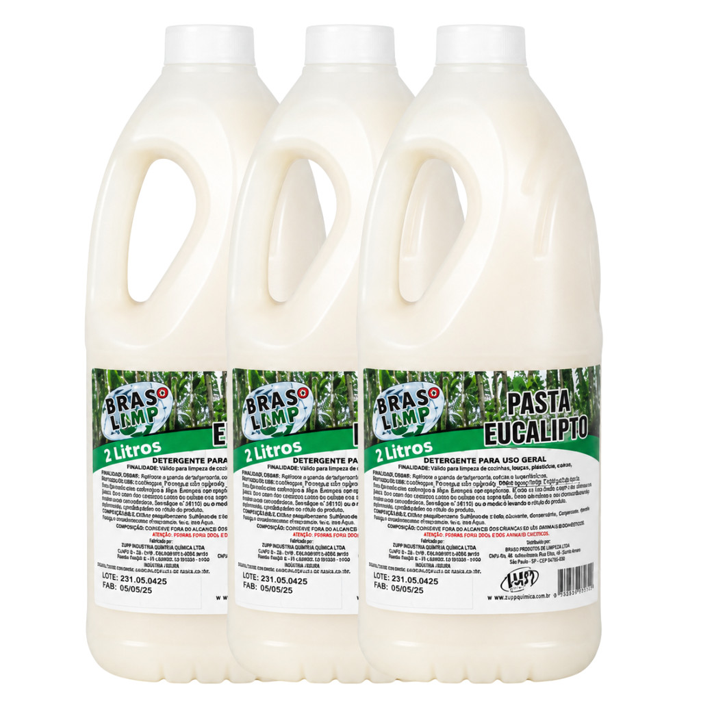 Kit 3 Pastas de Eucalipto Bras Limp 2L | Limpeza Pesada Concentrada 6 Litros