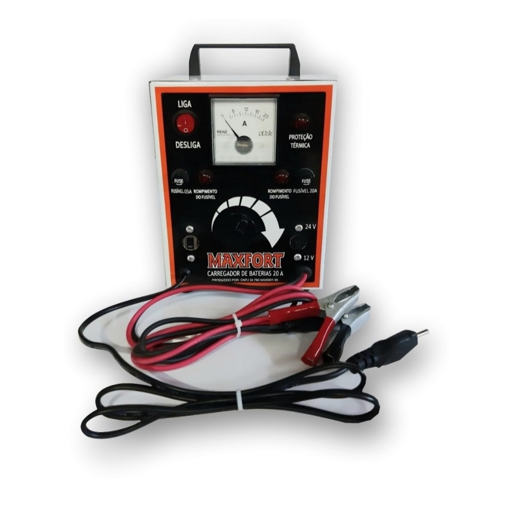 Carregador De Bateria Portátil 20a 12/24v C/ Relógio - Mx8