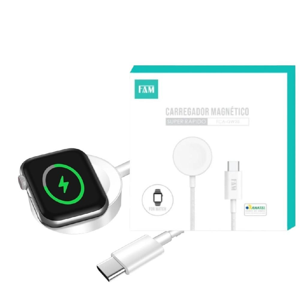 Base Carregadora de Relógio por Indução Apple Watch FCA QW28 FAM  Usb C  Rápido 15W - Branco