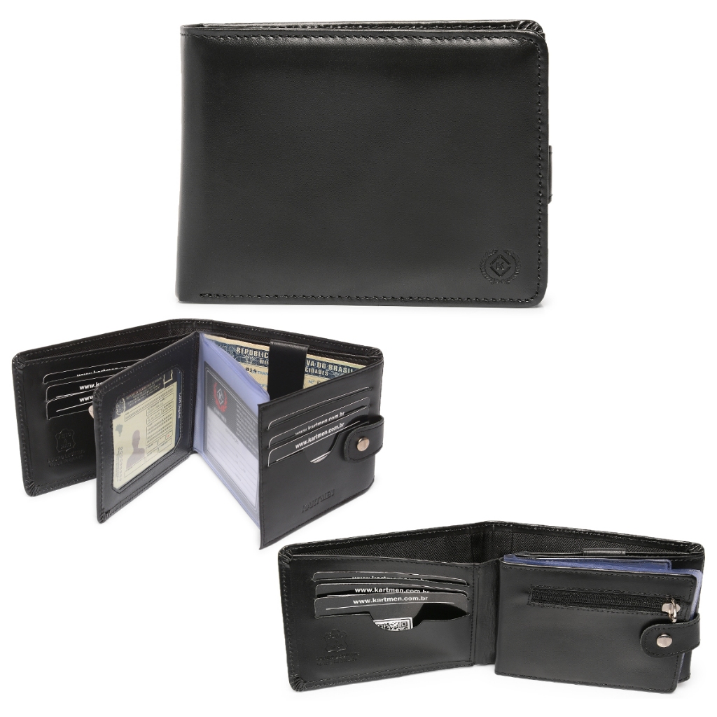 Carteira Masculina Grande Couro Legítimo Bovino Na Caixa ref. 560 Preto ⭐Ganhe um chaveiro⭐