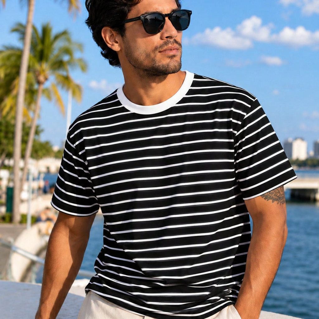 K&K fashion Camiseta Masculina Listrada Clássica | Business Casual, Versátil e Respirável