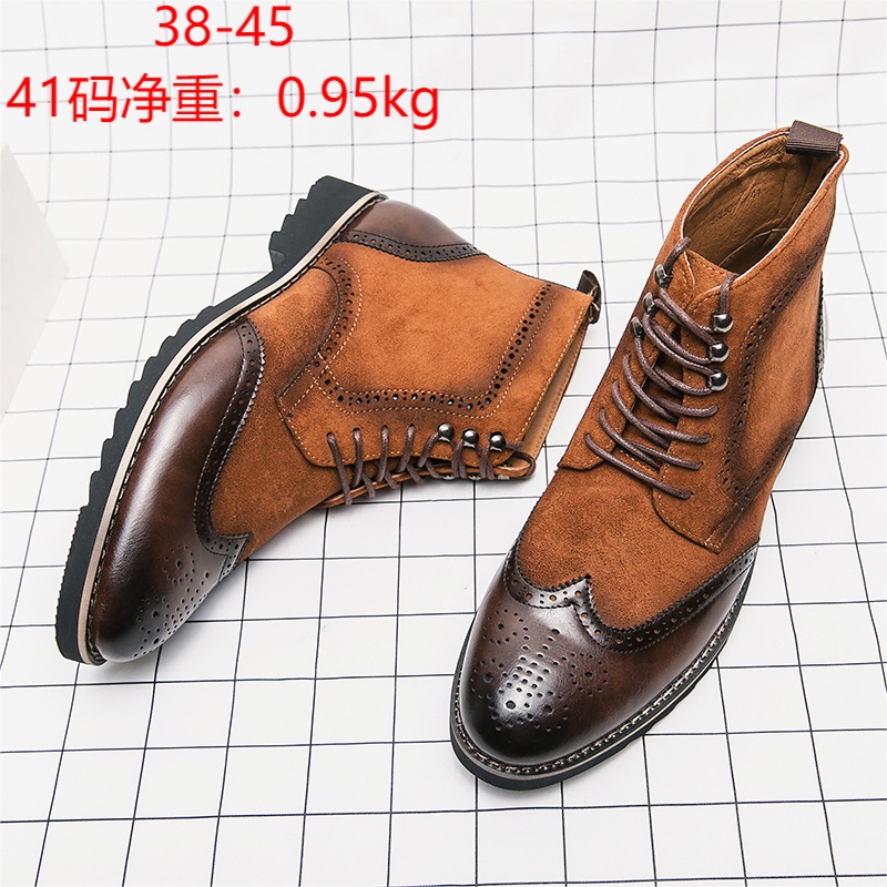 Sapatos Casuais Novos Retro High Tops De Couro Camurça Homens Vestir Botas Formal Lace Up Business Oxfords