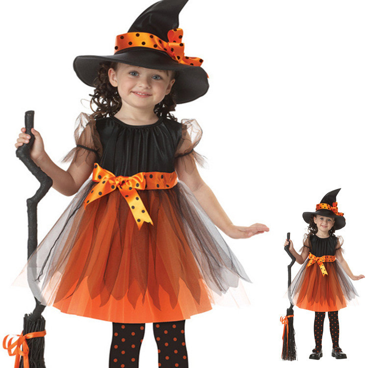 2026 Meninas Traje De Halloween Bruxa Vampiro Fada Morcego Abóbora Vestido Capa Crianças Festa Desempenho Role Play Outf