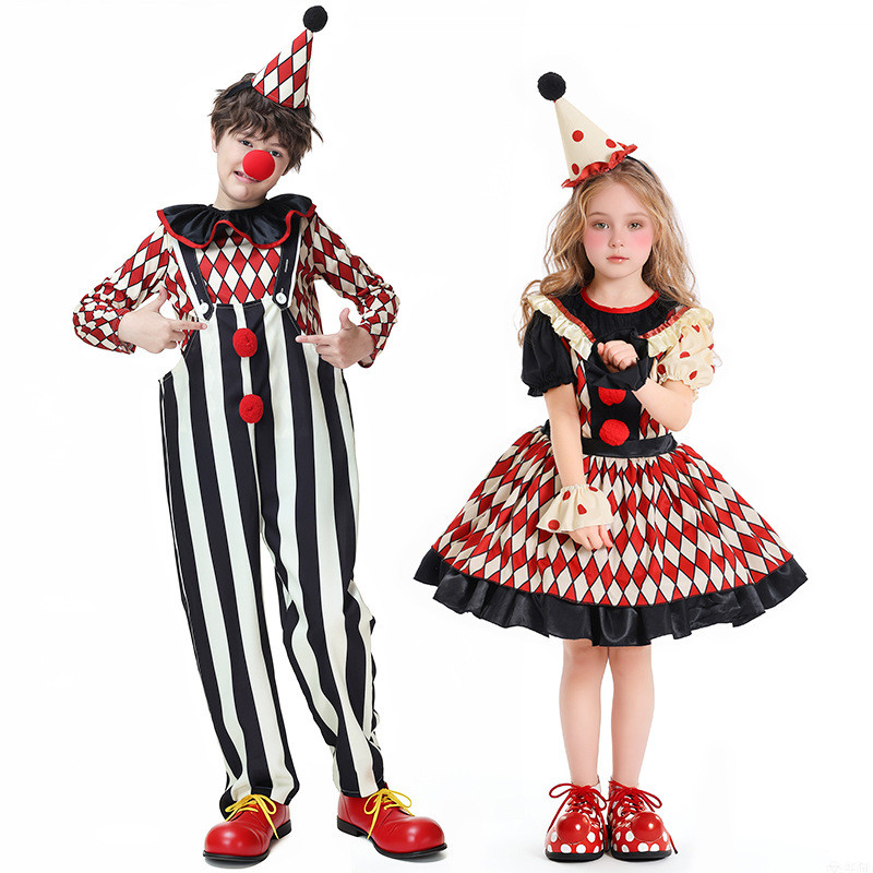 2026 Crianças Palhaço Traje Meninos Meninas Circo Arlequim Roupa Festa De Halloween Palco Desempenho Role Play Fantasia