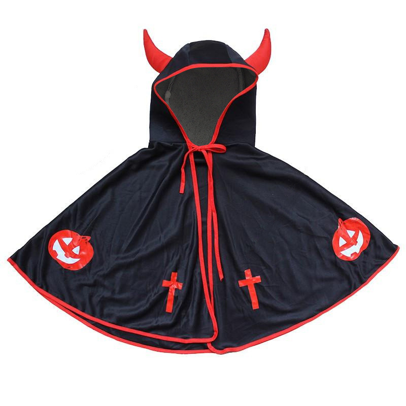 2026 Crianças Halloween Demônio Chifre Capa Com Capuz Traje De Bruxa Meninos Meninas Festa Palco Desempenho Role Play Ve