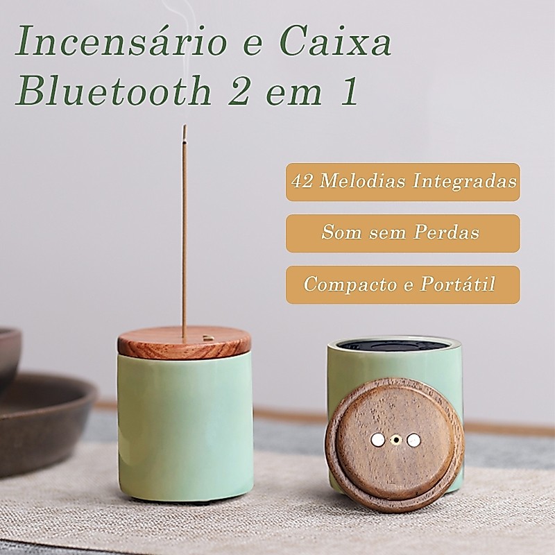 Alto-Falante Bluetooth 2 Em 1 E Porta-Incenso-Madeira De Nogueira Natural Vintage , Caixa De Música De Cura Portátil Par