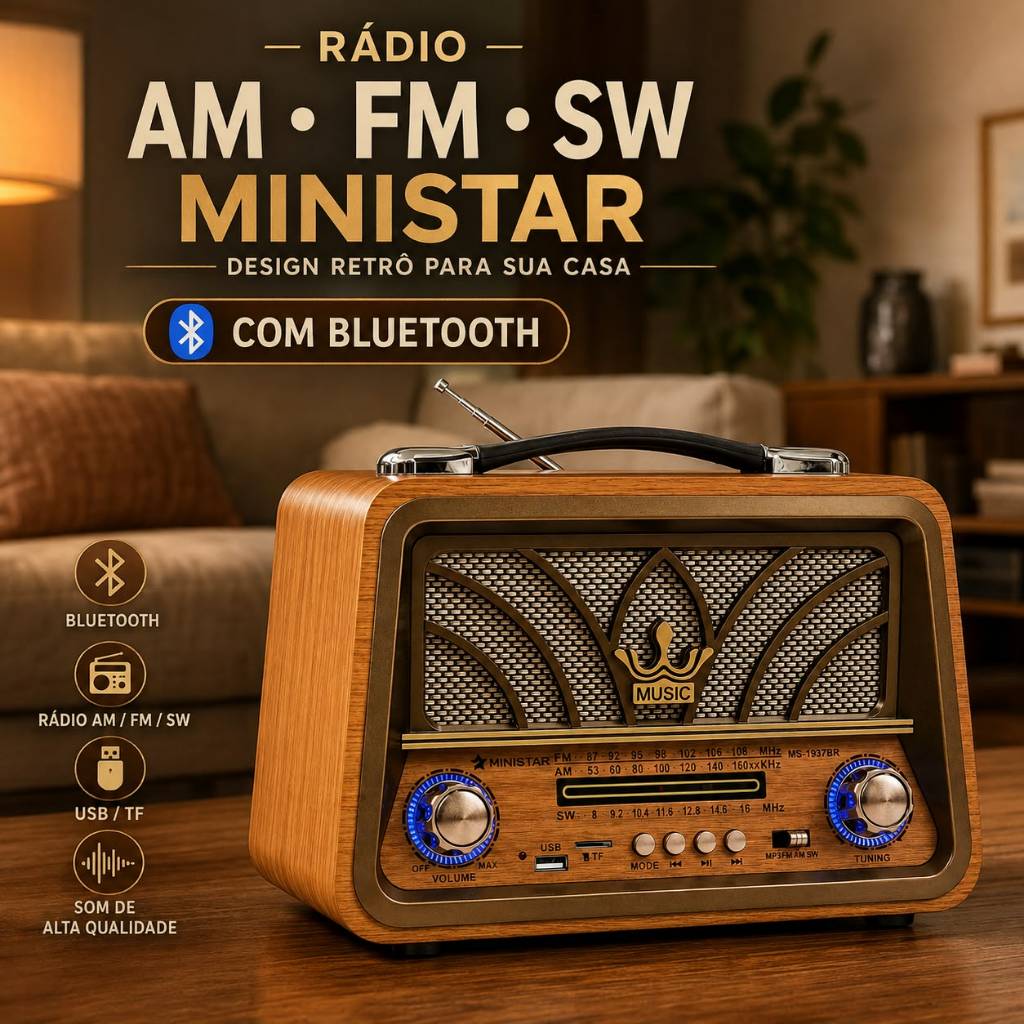 Radio ministar vintage MS-1957BR AM/FM/SW COM BLUETOOTH