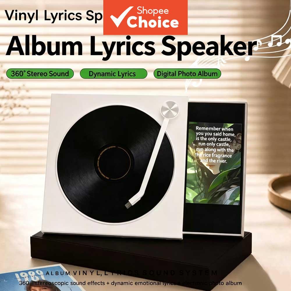 Vitrola estilo toca-discos vintage, com alto-falante Bluetooth, display dinâmico de letras, álbum de fotos digital e