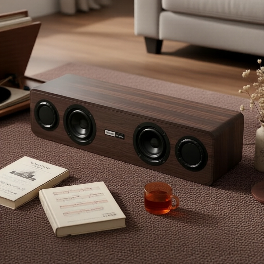 Caixa de Som Bluetooth com Fio Lenovo C02, Estilo Vintage, Subwoofer para TV/PC