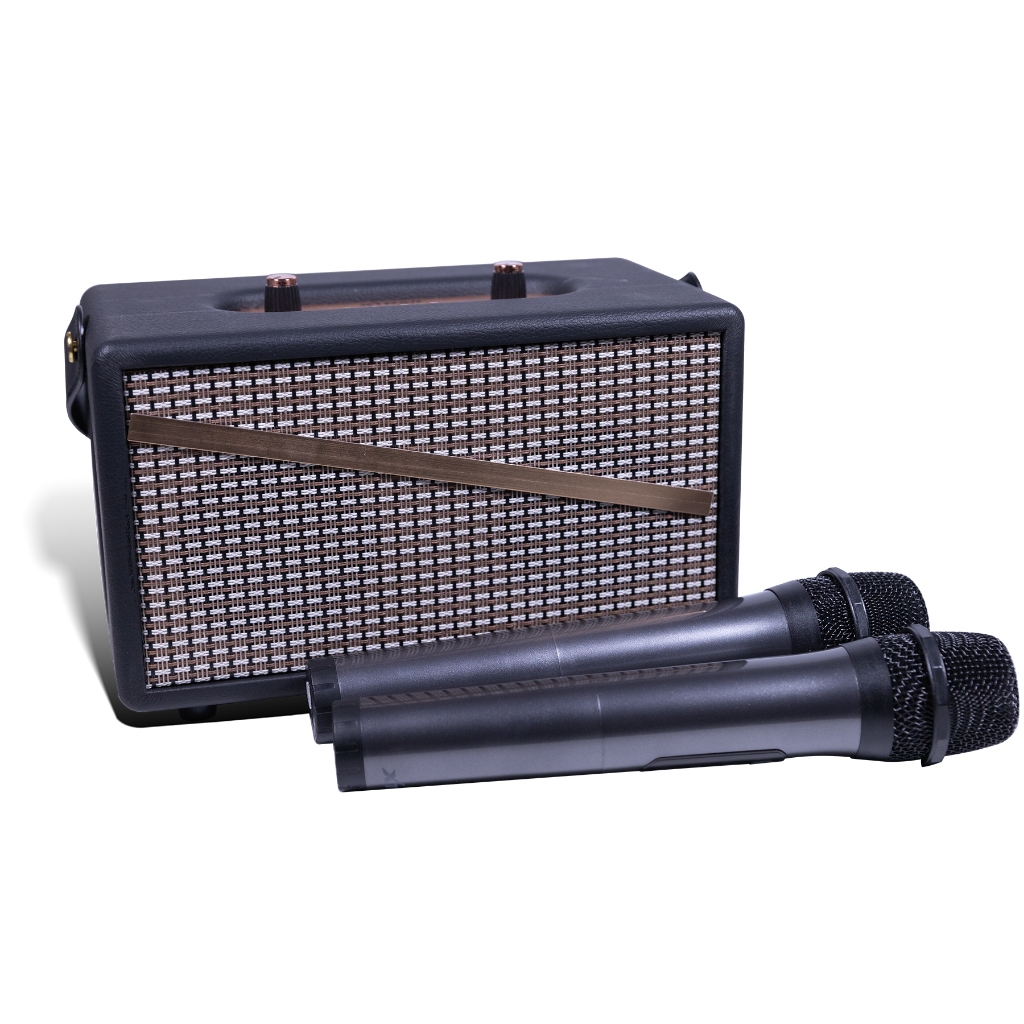 Caixa de som Vintage Bluetooth Radio FM Com Dois Microfone Sem Fio Função Karaokê 100W XTRAD