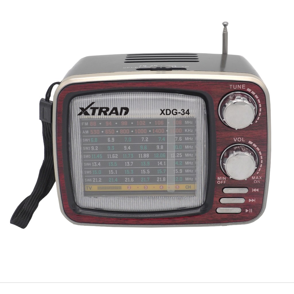 Rádio Am Fm Bluetooth Retro Vintage Tv Usb Radinho Recarregável Caixa de som XDG-34 XTRAD