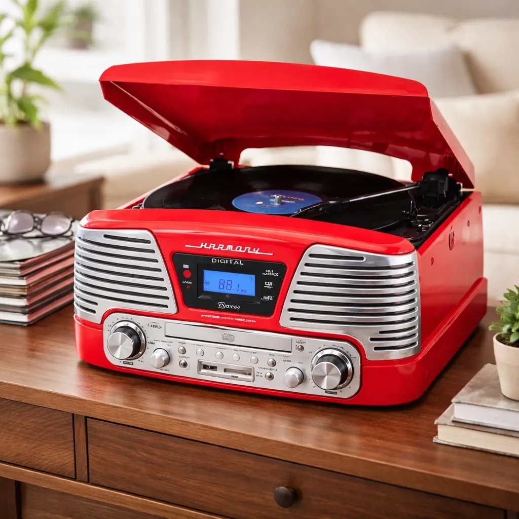 Vitrola Raveo Harmony Vermelho Vintage c Bt USB SD CD FM AUX