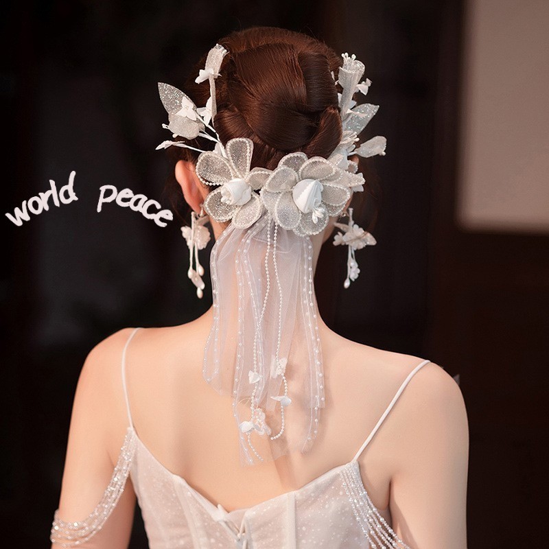 Grampo De Cabelo Fairy Forest – Conjunto De Cocar De Casamento Branco Para Vestido Xiuhe , Acessórios De Noiva