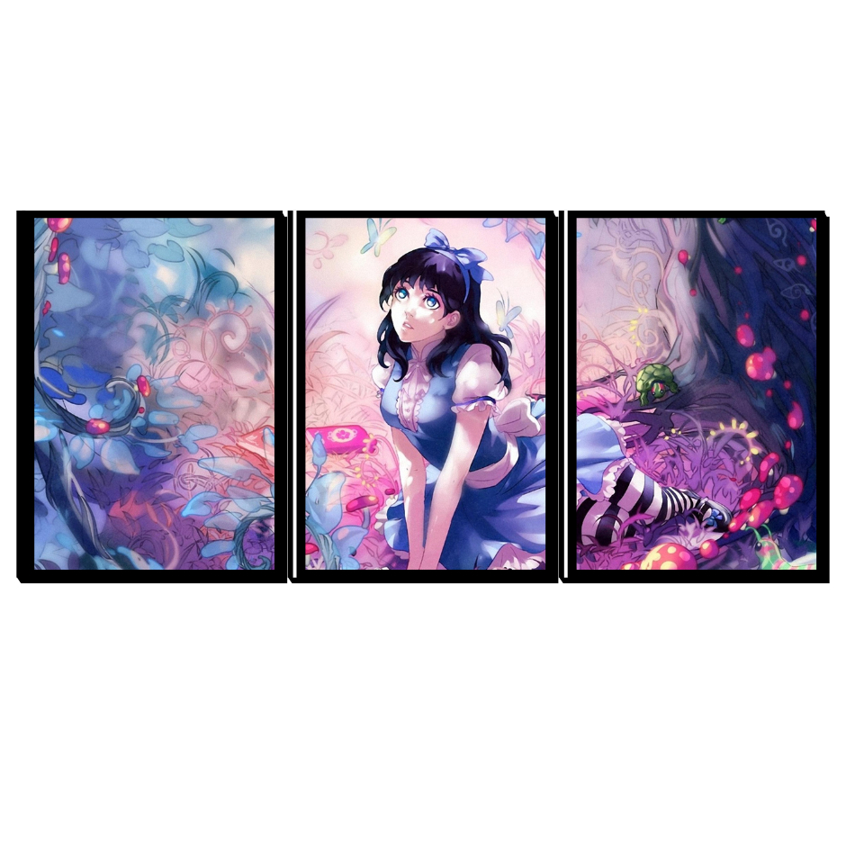 Quadros Decorativos Mosaico 3 peças Fairy Forest Quarto Sala Anime Fantasia Meninas