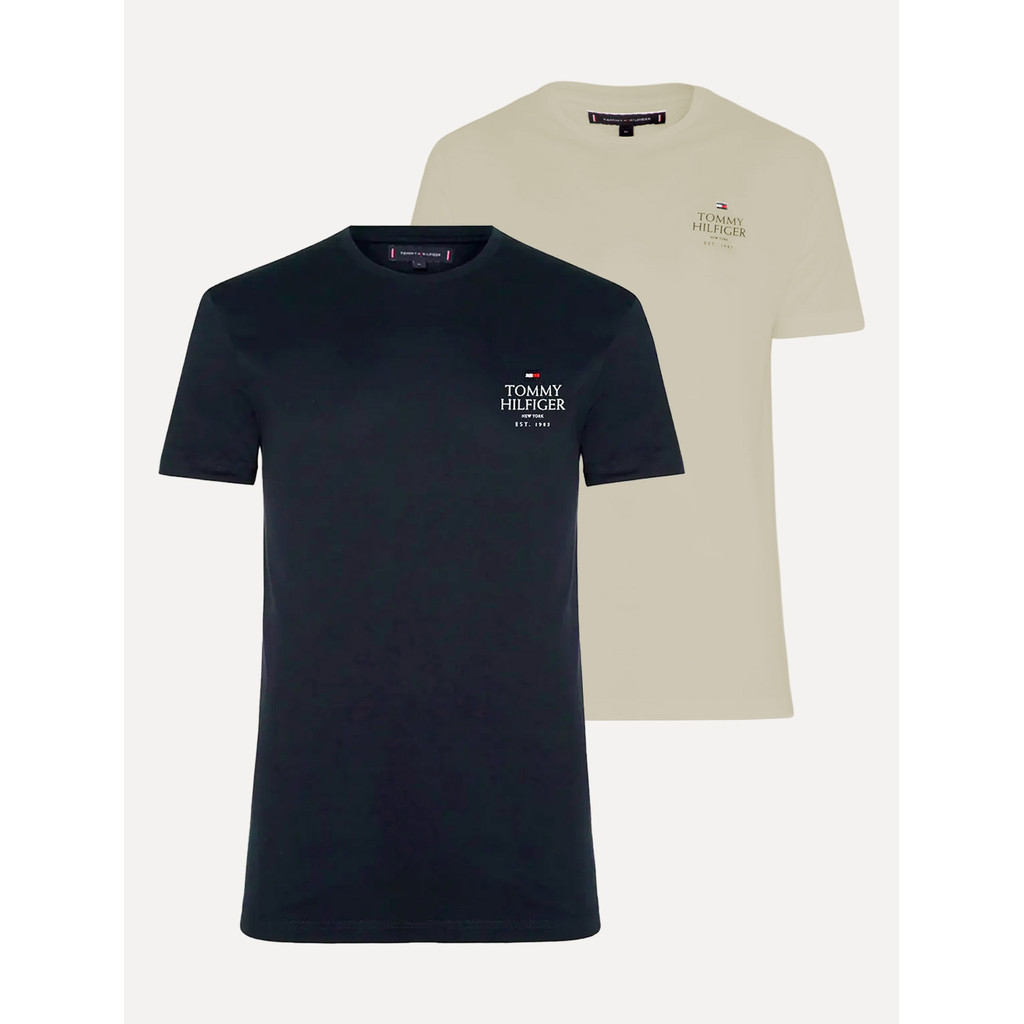 Kit Camisetas Tommy Hilfiger | Masculina Stack Brand Love Cáqui/Azul Marinho
