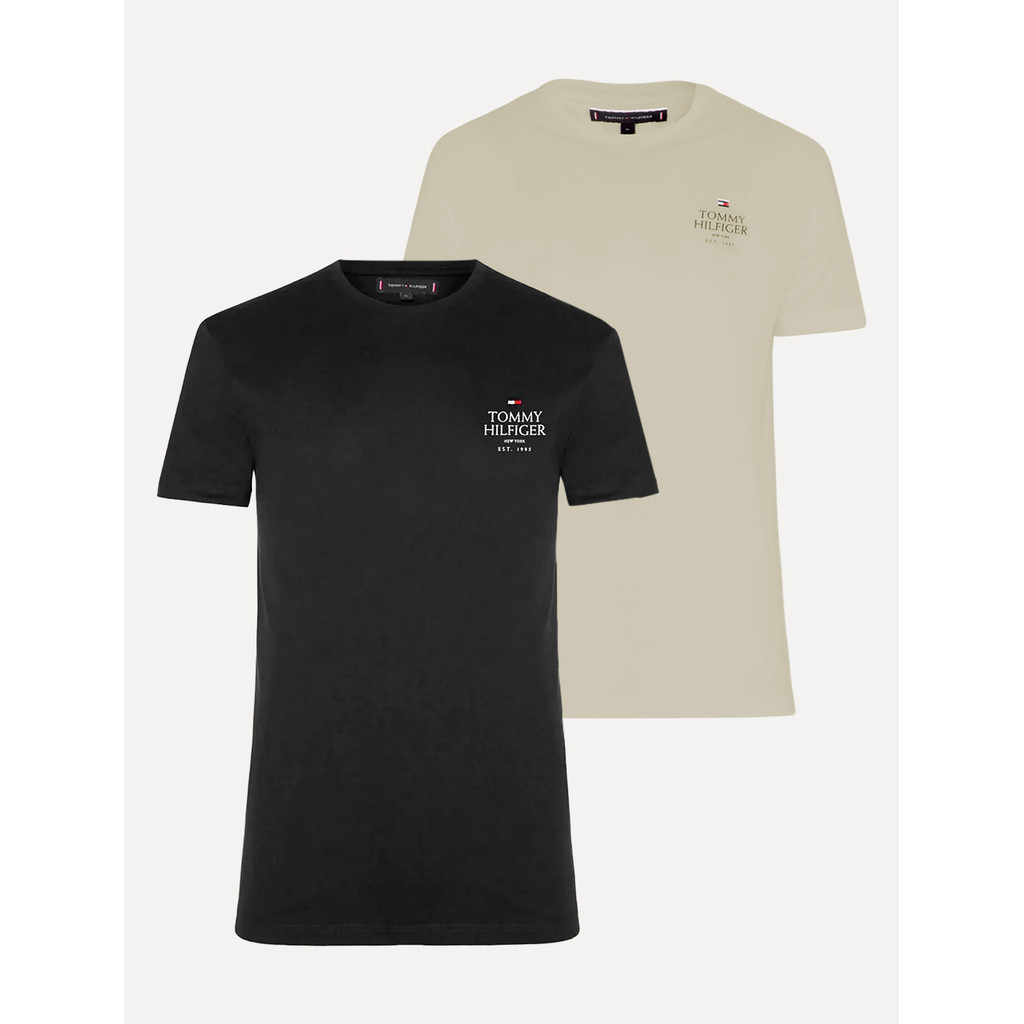 Kit Camisetas Tommy Hilfiger | Masculina Stack Brand Love Preta/Cáqui