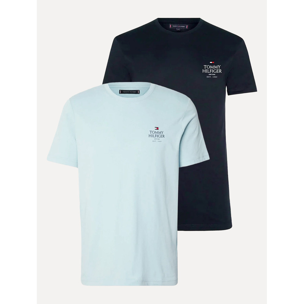 Kit Camisetas Tommy Hilfiger | Masculina Stack Brand Love Azul Marinho/Azul Claro
