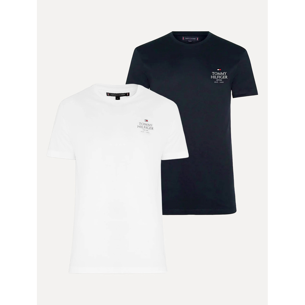 Kit Camisetas Tommy Hilfiger | Masculina Stack Brand Love Branca/Azul Marinho