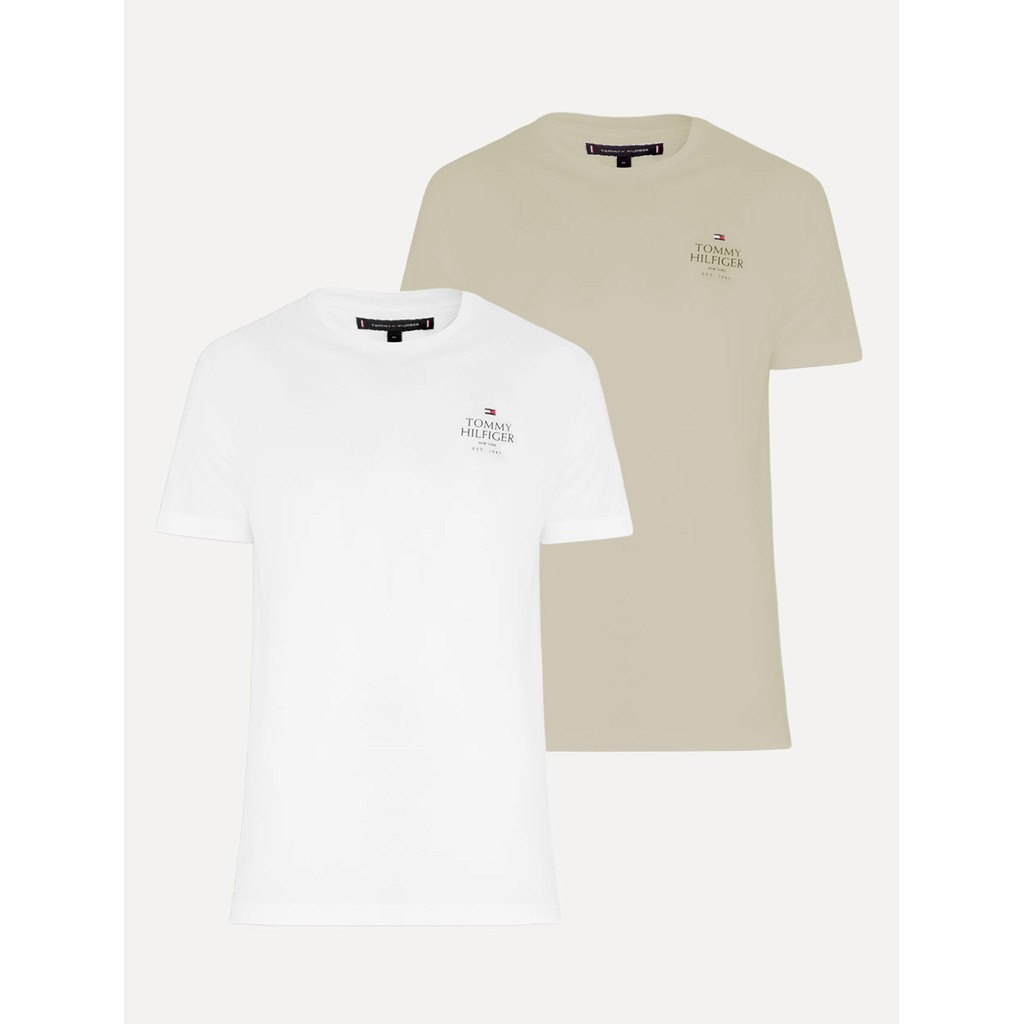 Kit Camisetas Tommy Hilfiger | Masculina Stack Brand Love Branca/Cáqui