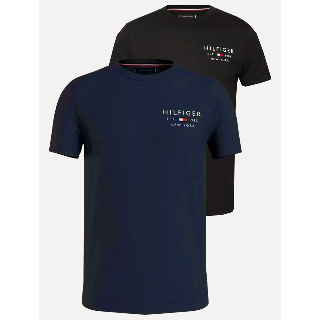 Kit Camisetas Tommy Hilfiger | Masculina Brand Love Small Logo Preta/Azul Marinho