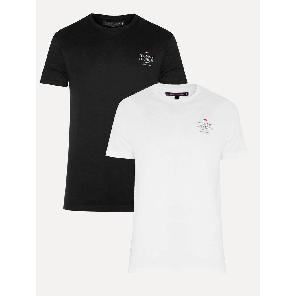 Kit Camisetas Tommy Hilfiger | Masculina Stack Brand Love Preta/Branca