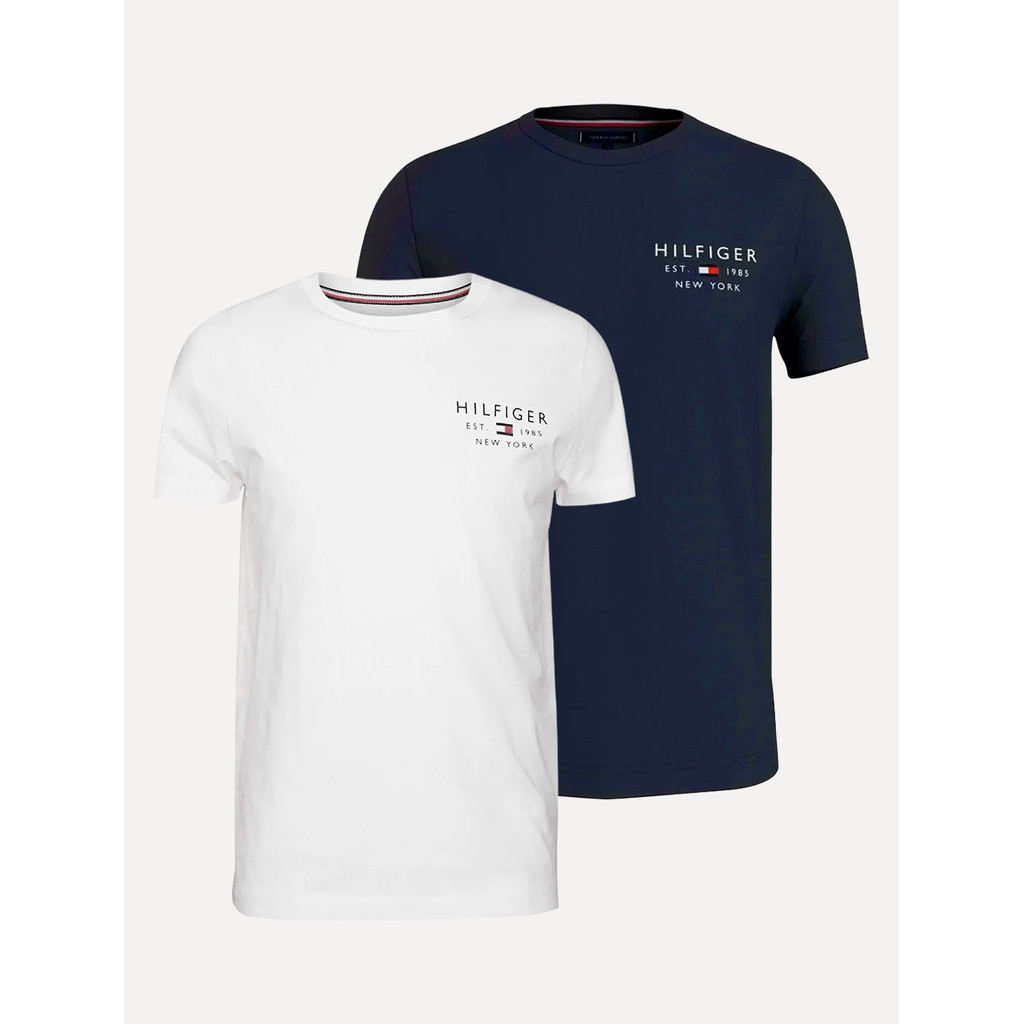 Kit Camisetas Tommy Hilfiger | Masculina Brand Love Small Logo Azul Marinho/Branca