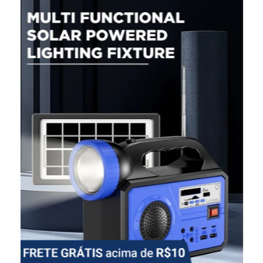 Rádio Solar Multifuncional com LED, Bluetooth e Power Bank