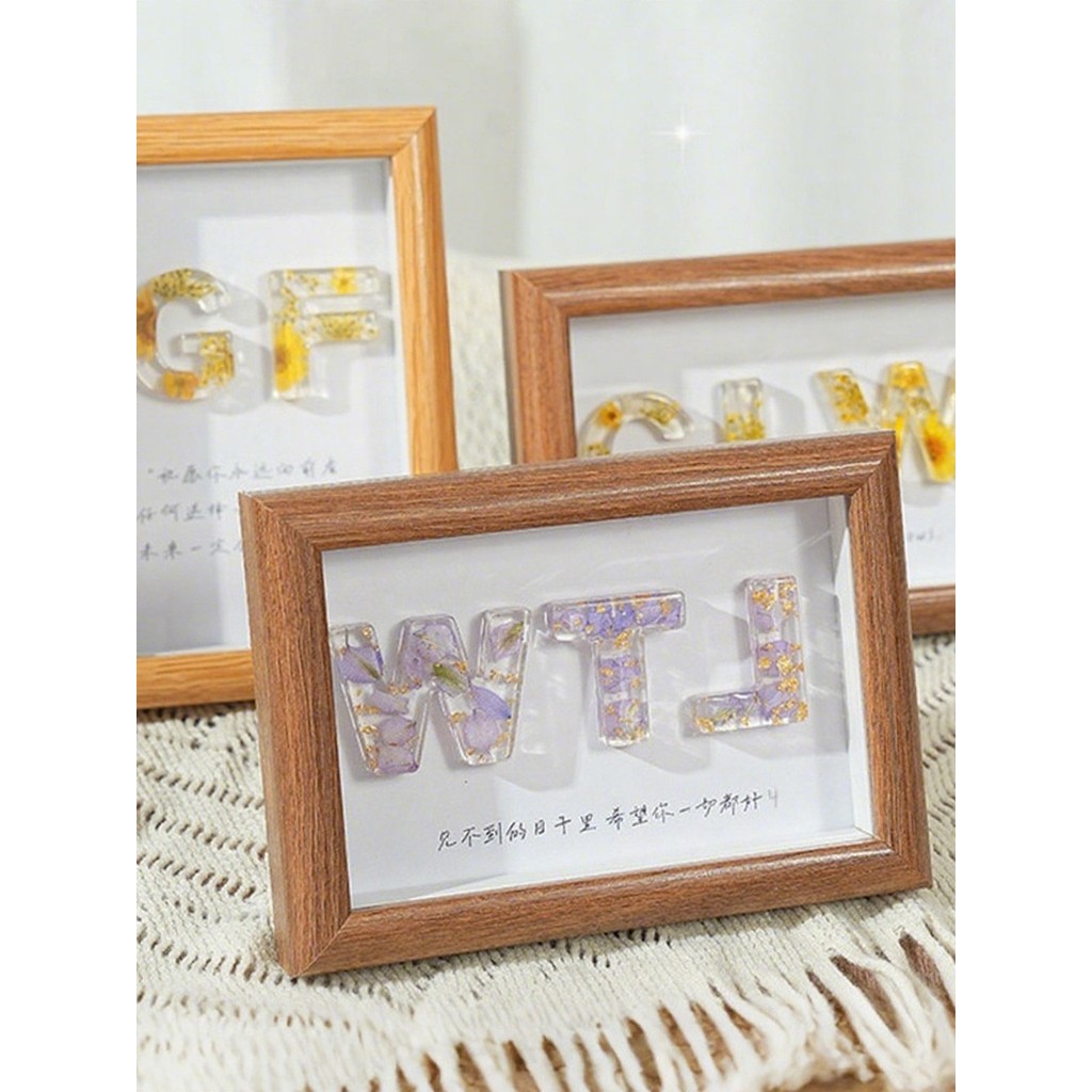 Qixi presente para namorada namorado artesanal diy epóxi flor seca carta moldura de foto 20cm decoração de mesa ornament