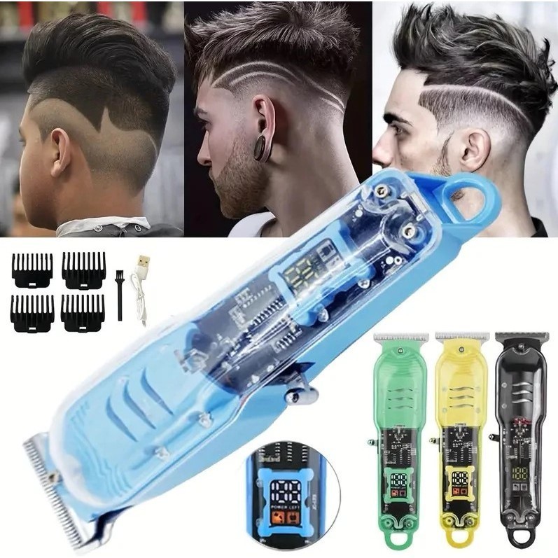 Máquina De Cortar Cabelo Profissional Smart Lcd Barbeador Elétrico Transparente Sem Fio. - POPULAR