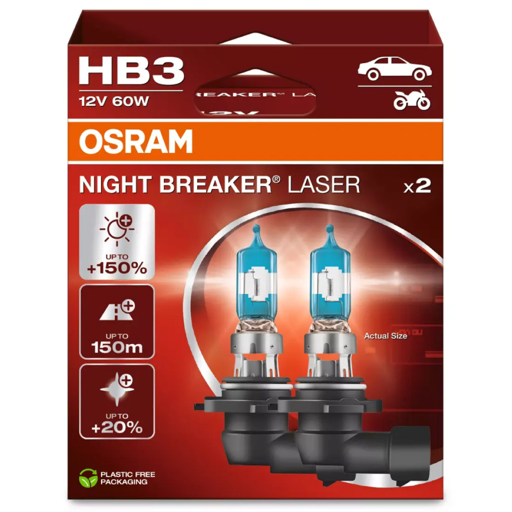 Par Lâmpada Osram Night Breaker Laser Hb3 150% + Luz 60w/12v