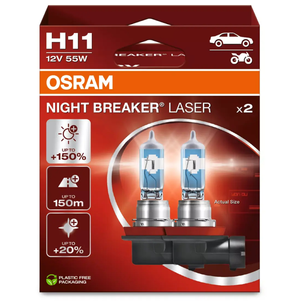 Par de Lampadas Osram H11 Night Breaker Laser 150% Next Generation