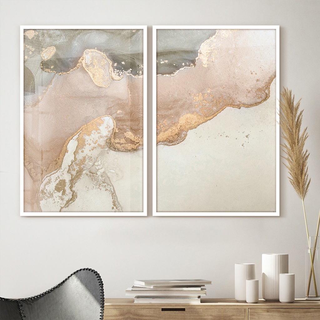 Quadro Abstrato Para Sala Quarto Escritório Quadro Decorativo Com Moldura E Vidro Duo Mármore Bege