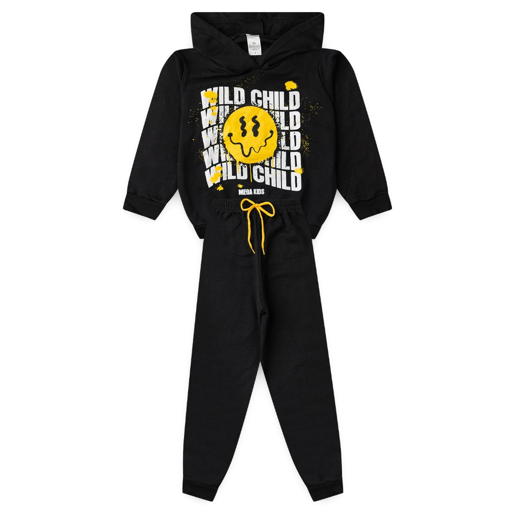 Conjunto Infantil Masculino Moletom Wild Child Emogi - Preto