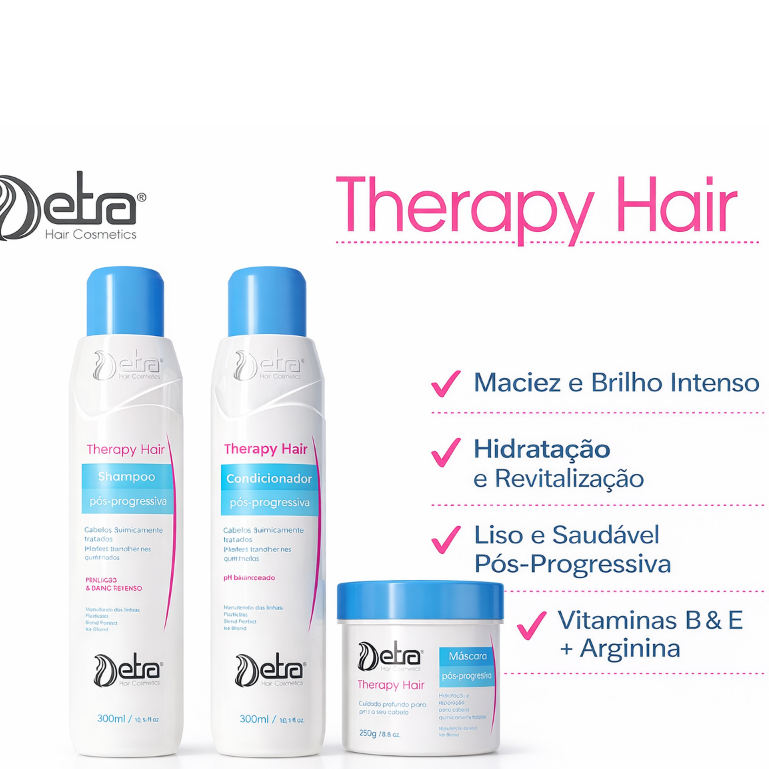 Kit Hidratação Profunda Pós Química Therapy Hair 3 Passos Home Care Detra Tratamento Capilar