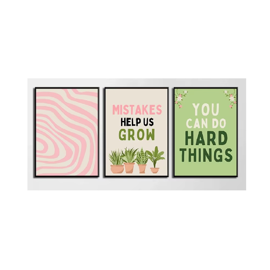 Quadros decorativos Speech Therapy Pintura Verde e rosa flores (3 peças)