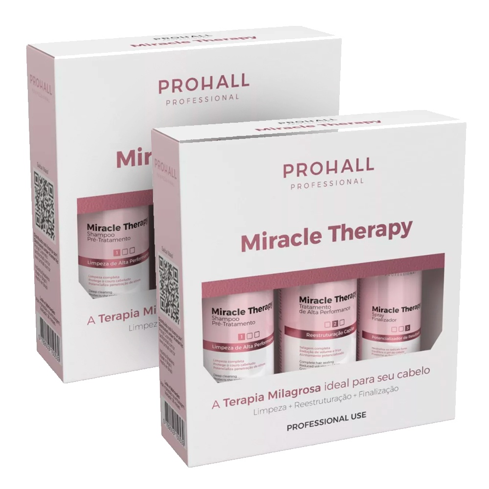 Kit 02 Pro Reestruturação Capilar Miracle Therapy Prohall 3 Passos