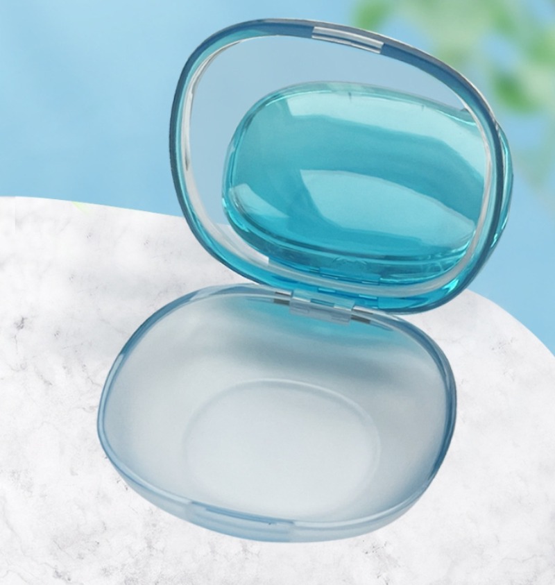 Estojo Azul para Armazenamento de Dentaduras Suporte para Aparelhos Tipo Pressão