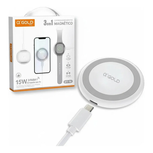 Carregador Magnético gold  15w 3 Para 1 Compatível Com Celulares, Fones, smart watch