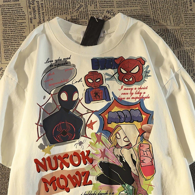 Camiseta Masculina e Feminina de Desenho Animado de Anime Moda Casual Modelos Spider-Man T-shirt