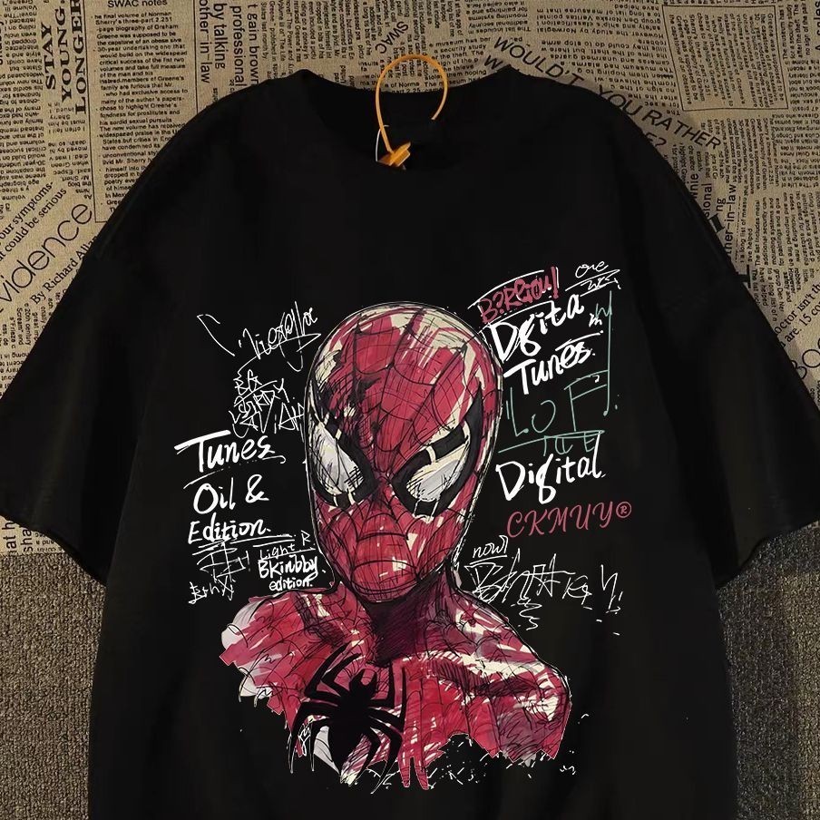 Camiseta Casual Anime Aranha Personagem Desenho Spider Man Grafites Camisa Adulto Infantil Unissex