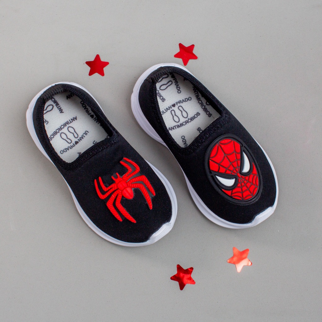 Tênis Menino Calce Fácil Casual Bordado Iate Slip On Leve Macio Confortável Spider man