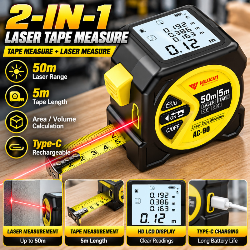 2-in-1 Laser Tape Measure High Precision Digital Infrared Smart Distance Meter