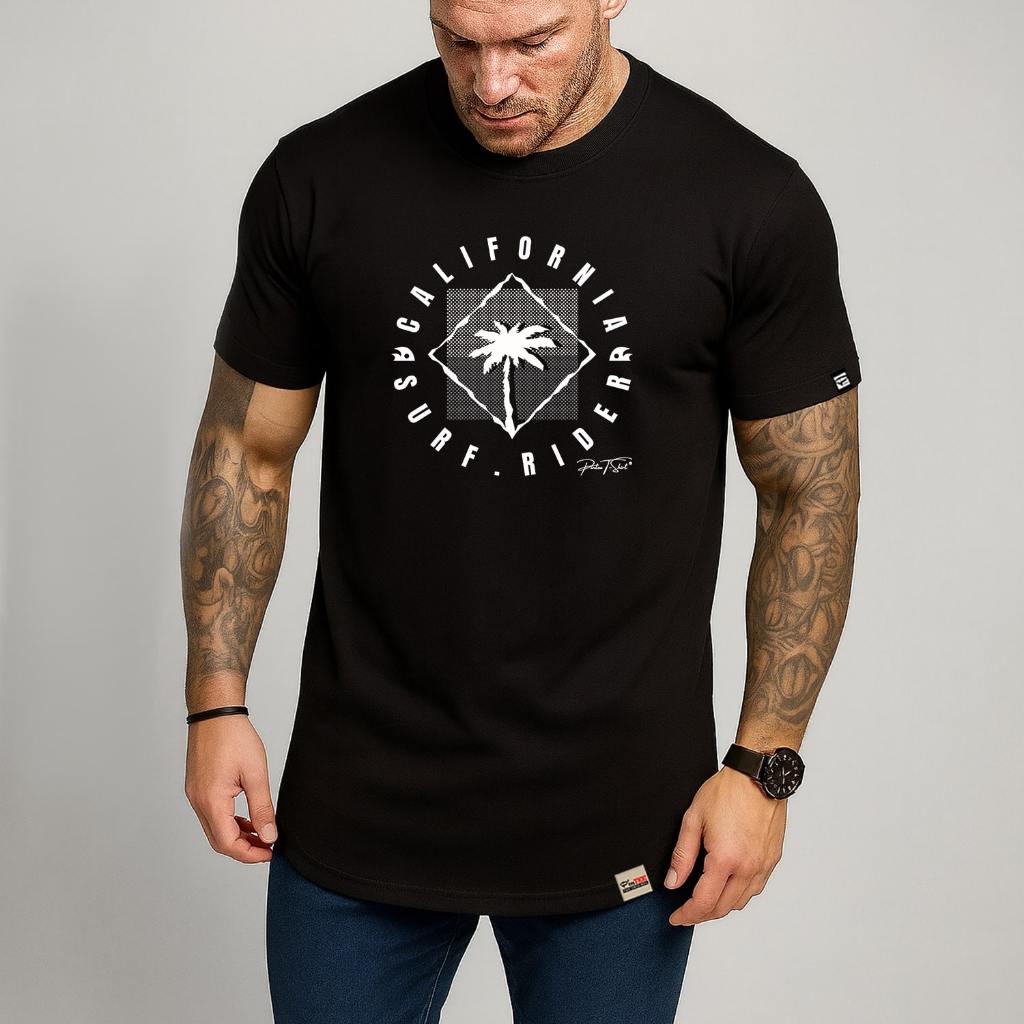 Camiseta Masculina Longline 100% Algodão Ultra Premium Surf Wear California Treino Academia Alta Qualidade