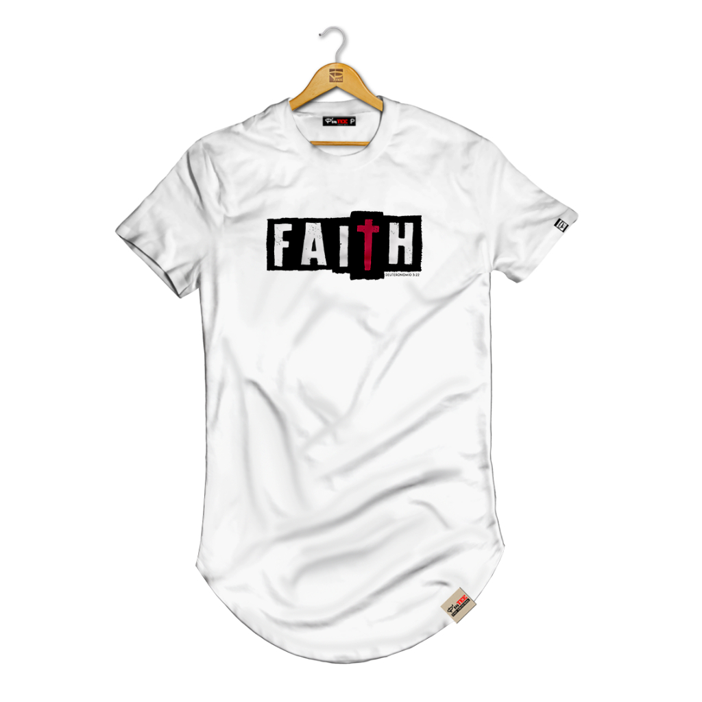 Camiseta longline 100% Algodão Ultra Premium de Alta Qualidade Super Macia Estampa Cristã Faith