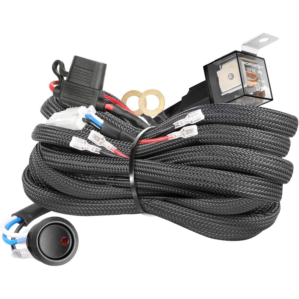 Wiring Harness, OFFROADTOWN 2 Lead Heavy Duty Wiring Harness Kit for Fog Lights LED Work Light bar LED Pods 12V 40A Fuse