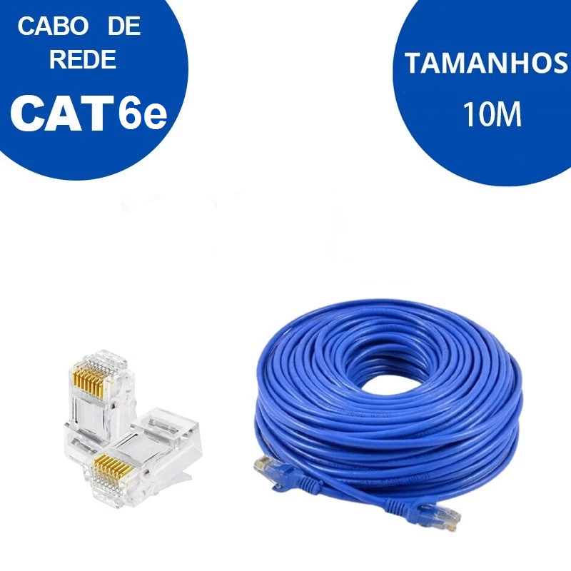 Cabo de Rede Ethernet RJ45 Cat5e Cat6e Azul 10 Metros – Internet, Smart TV, PC, Roteador, Games