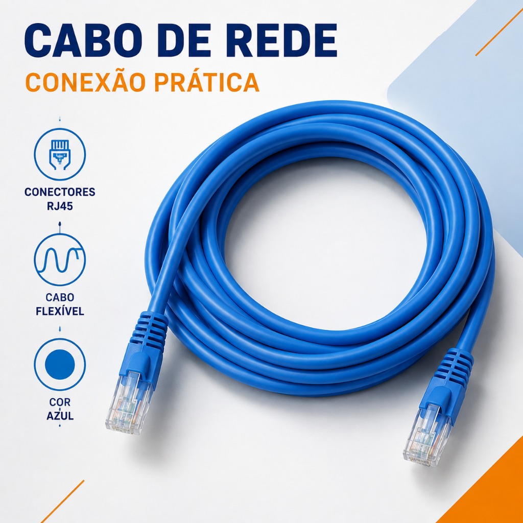 Cabo de Rede RJ45 Patch Cord 5 Metros Ethernet Alta Velocidade para Internet Roteador PC Notebook Smart TV e Videogame